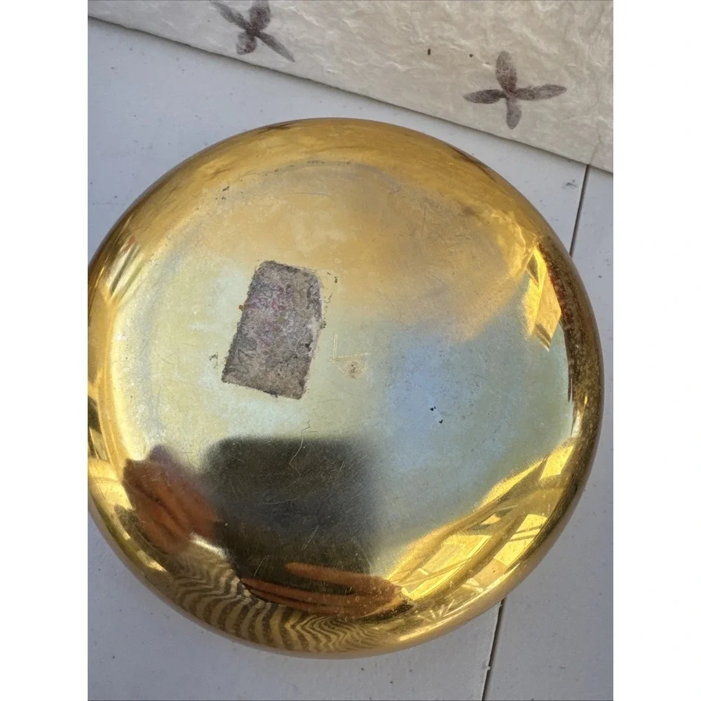 VTG Vanity Dresser Powder Jar Round Brass‎ Trinket Ring Dish 6